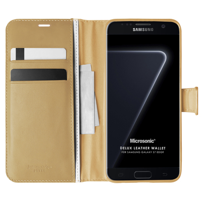 Microsonic Samsung Galaxy S7 Edge Kılıf Delux Leather Wallet Gold