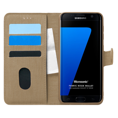 Microsonic Samsung Galaxy S7 Edge Kılıf Fabric Book Wallet Gold