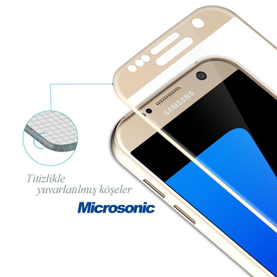 Microsonic Samsung Galaxy S7 Kavisli Temperli Cam Ekran Koruyucu Film Gold