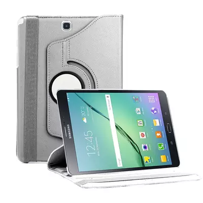 Microsonic Samsung Galaxy Tab S2 9.7'' Kılıf 360 Dönerli Stand Deri Gümüş