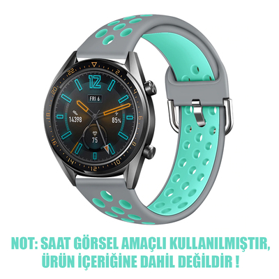 Microsonic Samsung Galaxy Watch 3 45mm Rainbow Sport Band Kordon Koyu Gri Turkuaz