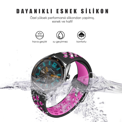 Microsonic Samsung Galaxy Watch 3 45mm Rainbow Sport Band Kordon Siyah Koyu Pembe