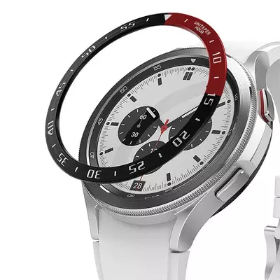 Microsonic Samsung Galaxy Watch 4 Classic (46MM) Spor Koruyucu Metal Çerçeve Bezel Siyah Kırmızı