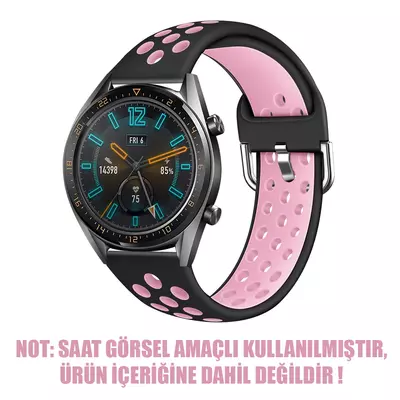 Microsonic Samsung Galaxy Watch 46mm Rainbow Sport Band Kordon Siyah Pembe