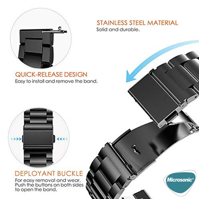 Microsonic Samsung Galaxy Watch Active 2 44mm Metal Stainless Steel Kordon Siyah
