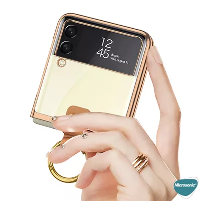 Microsonic Samsung Galaxy Z Flip 3 Kılıf Ring Loft Clear Gold