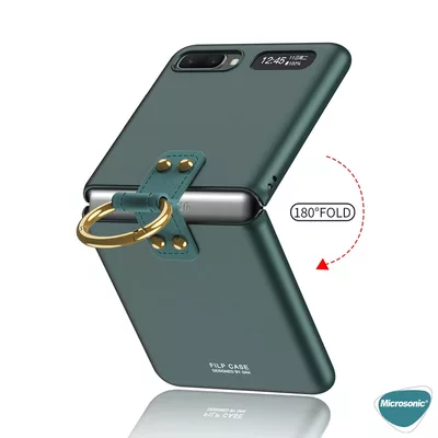 Microsonic Samsung Galaxy Z Flip Kılıf Ring Fall Platinum Koyu Yeşil