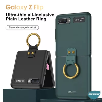 Microsonic Samsung Galaxy Z Flip Kılıf Ring Fall Platinum Siyah