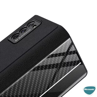 Microsonic Samsung Galaxy Z Fold 2 Kılıf Carbon Fiber BookStyle Siyah