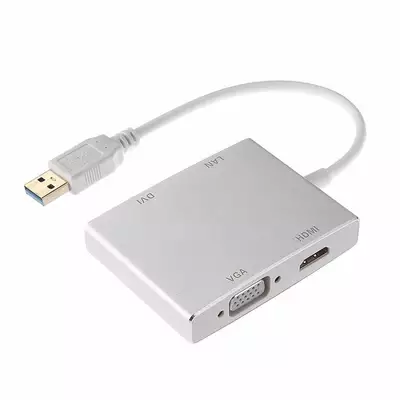 Microsonic USB 3.0 to VGA HDMI LAN DVI Adapter 4 in 1 USB Dönüştürücü Adaptör Kablo Gri