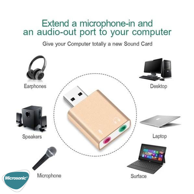 Microsonic USB Sound Card, USB to 3.5mm Kulaklık ve Mikrofon Çevirici Adaptör Gold
