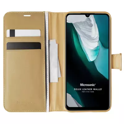 Microsonic Vivo V20e Kılıf Delux Leather Wallet Gold