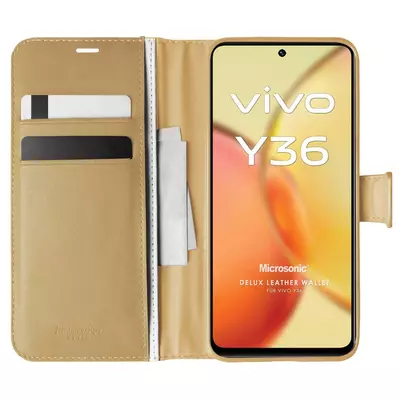 Microsonic Vivo Y36 Kılıf Delux Leather Wallet Gold