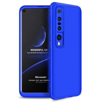 Microsonic Xiaomi Mi 10 Kılıf Double Dip 360 Protective AYS Mavi