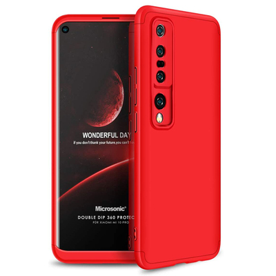 Microsonic Xiaomi Mi 10 Pro Kılıf Double Dip 360 Protective AYS Kırmızı