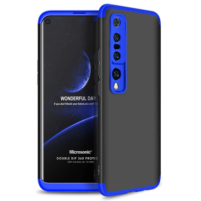 Microsonic Xiaomi Mi 10 Pro Kılıf Double Dip 360 Protective AYS Siyah Mavi