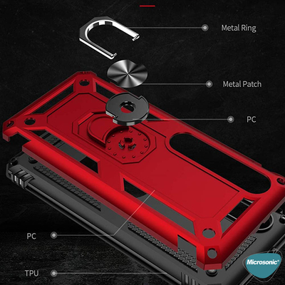 Microsonic Xiaomi Mi 10 Pro Kılıf Military Ring Holder Kırmızı