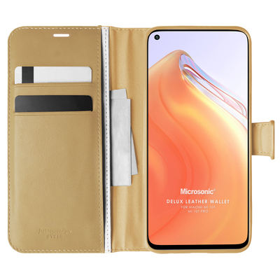 Microsonic Xiaomi Mi 10T Pro Kılıf Delux Leather Wallet Gold