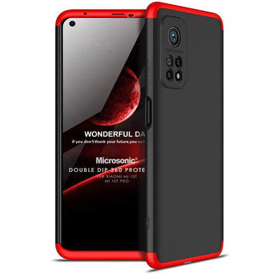 Microsonic Xiaomi Mi 10T Pro Kılıf Double Dip 360 Protective AYS Siyah Kırmızı