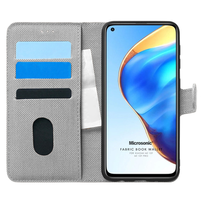 Microsonic Xiaomi Mi 10T Pro Kılıf Fabric Book Wallet Gri