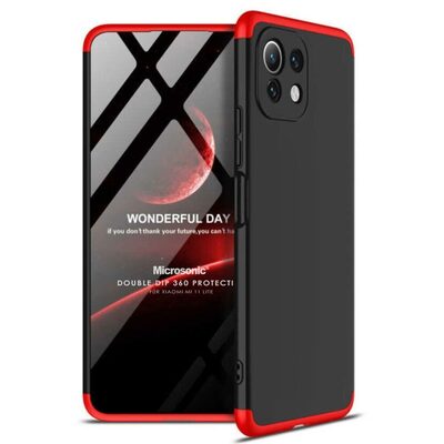 Microsonic Xiaomi Mi 11 Lite Kılıf Double Dip 360 Protective AYS Siyah Kırmızı