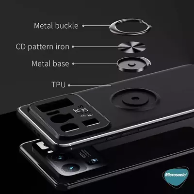 Microsonic Xiaomi Mi 11 Ultra Kılıf Kickstand Ring Holder Siyah
