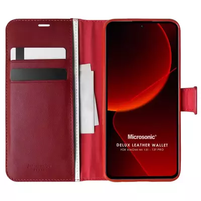 Microsonic Xiaomi Mi 13T Kılıf Delux Leather Wallet Kırmızı