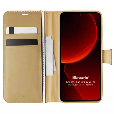 Microsonic Xiaomi Mi 13T Pro Kılıf Delux Leather Wallet Gold