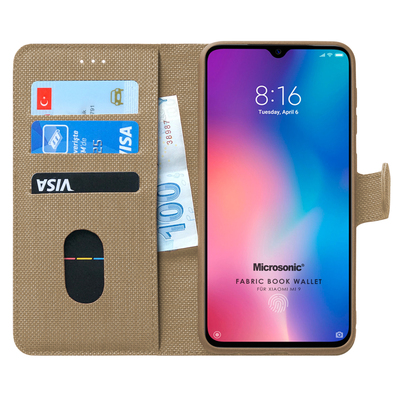 Microsonic Xiaomi Mi 9 Kılıf Fabric Book Wallet Gold