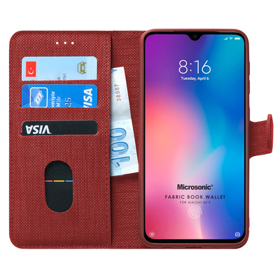 Microsonic Xiaomi Mi 9 Kılıf Fabric Book Wallet Kırmızı