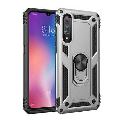 Microsonic Xiaomi Mi 9 Kılıf Military Ring Holder Gri