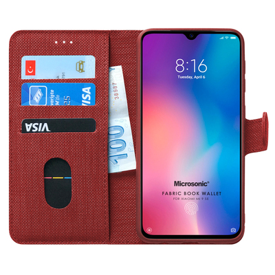 Microsonic Xiaomi Mi 9 SE Kılıf Fabric Book Wallet Kırmızı