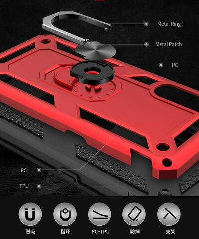 Microsonic Xiaomi Mi 9 SE Kılıf Military Ring Holder Kırmızı