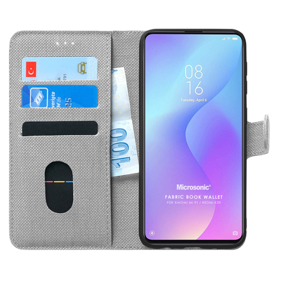 Microsonic Xiaomi Mi 9T Kılıf Fabric Book Wallet Gri