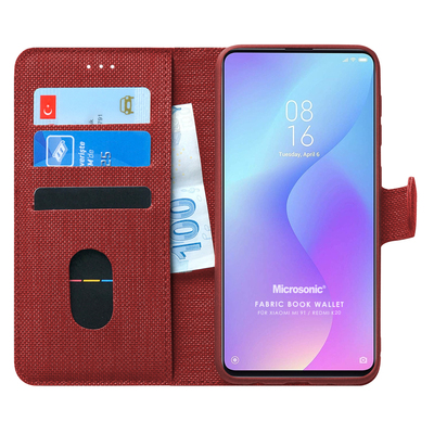 Microsonic Xiaomi Mi 9T Kılıf Fabric Book Wallet Kırmızı