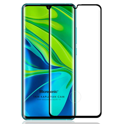 Microsonic Xiaomi Mi Note 10 Kavisli Temperli Cam Ekran Koruyucu Film Siyah