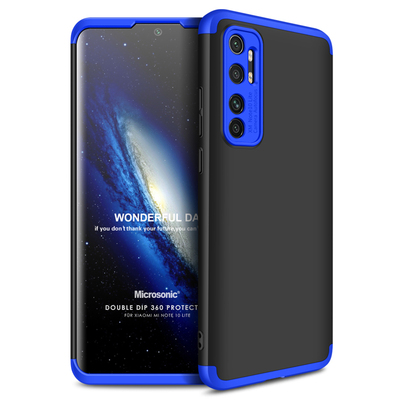 Microsonic Xiaomi Mi Note 10 Lite Kılıf Double Dip 360 Protective AYS Siyah Mavi