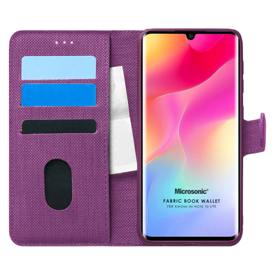 Microsonic Xiaomi Mi Note 10 Lite Kılıf Fabric Book Wallet Mor