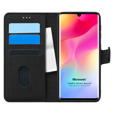 Microsonic Xiaomi Mi Note 10 Lite Kılıf Fabric Book Wallet Siyah