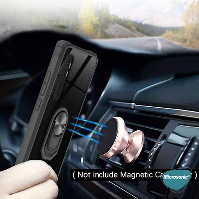 Microsonic Xiaomi Mi Note 10 Lite Kılıf Grande Clear Ring Holder Siyah
