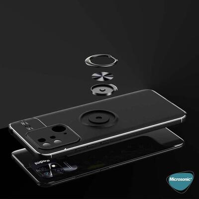 Microsonic Xiaomi Poco C40 Kılıf Kickstand Ring Holder Siyah Rose