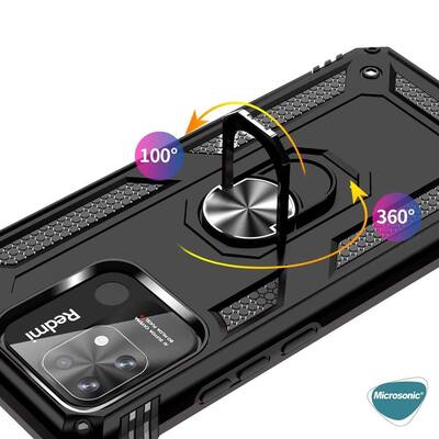Microsonic Xiaomi Poco C40 Kılıf Military Ring Holder Siyah