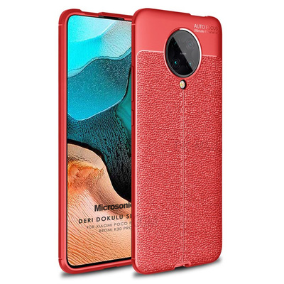 Microsonic Xiaomi Poco F2 Pro Kılıf Deri Dokulu Silikon Kırmızı