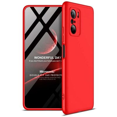 Microsonic Xiaomi Poco F3 Kılıf Double Dip 360 Protective AYS Kırmızı