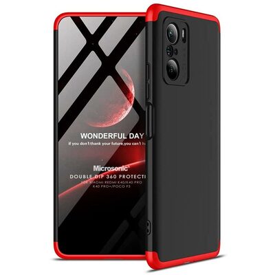 Microsonic Xiaomi Poco F3 Kılıf Double Dip 360 Protective AYS Siyah Kırmızı