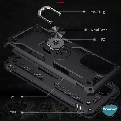 Microsonic Xiaomi Poco F3 Kılıf Military Ring Holder Kırmızı
