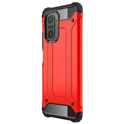 Microsonic Xiaomi Poco F3 Kılıf Rugged Armor Kırmızı