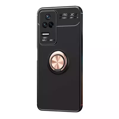 Microsonic Xiaomi Poco F4 Kılıf Kickstand Ring Holder Siyah Rose