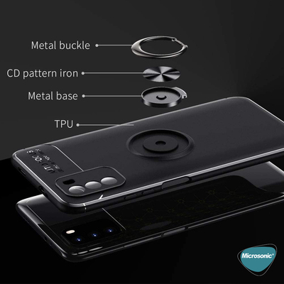 Microsonic Xiaomi Poco M3 Kılıf Kickstand Ring Holder Siyah Rose