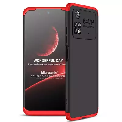Microsonic Xiaomi Poco M4 Pro 4G Kılıf Double Dip 360 Protective AYS Siyah Kırmızı